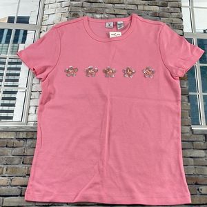 NWT Women’s Real Clothes Pink Flower Details Short Sleeve T Shirt (M) GE14